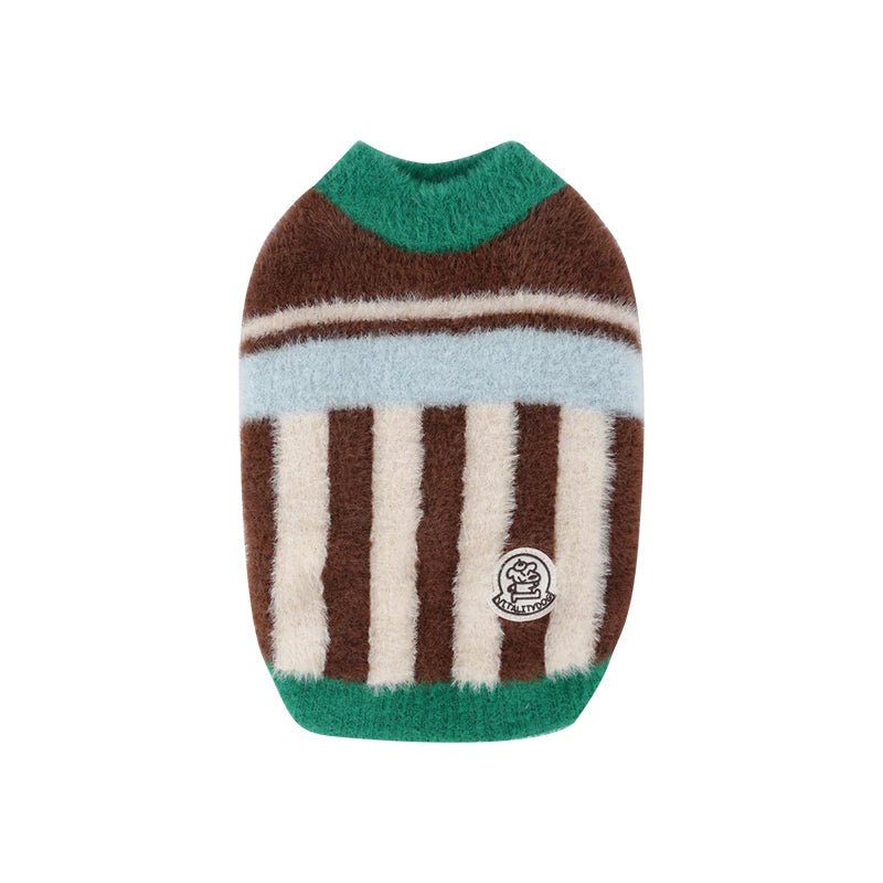 Dog Sweater Vest with Vertical Stripes and Ribbed Trim