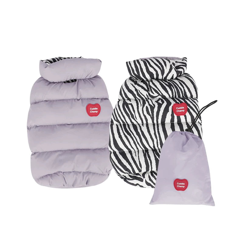 Reversible Dog Puffer Jacket with Storage Pouch