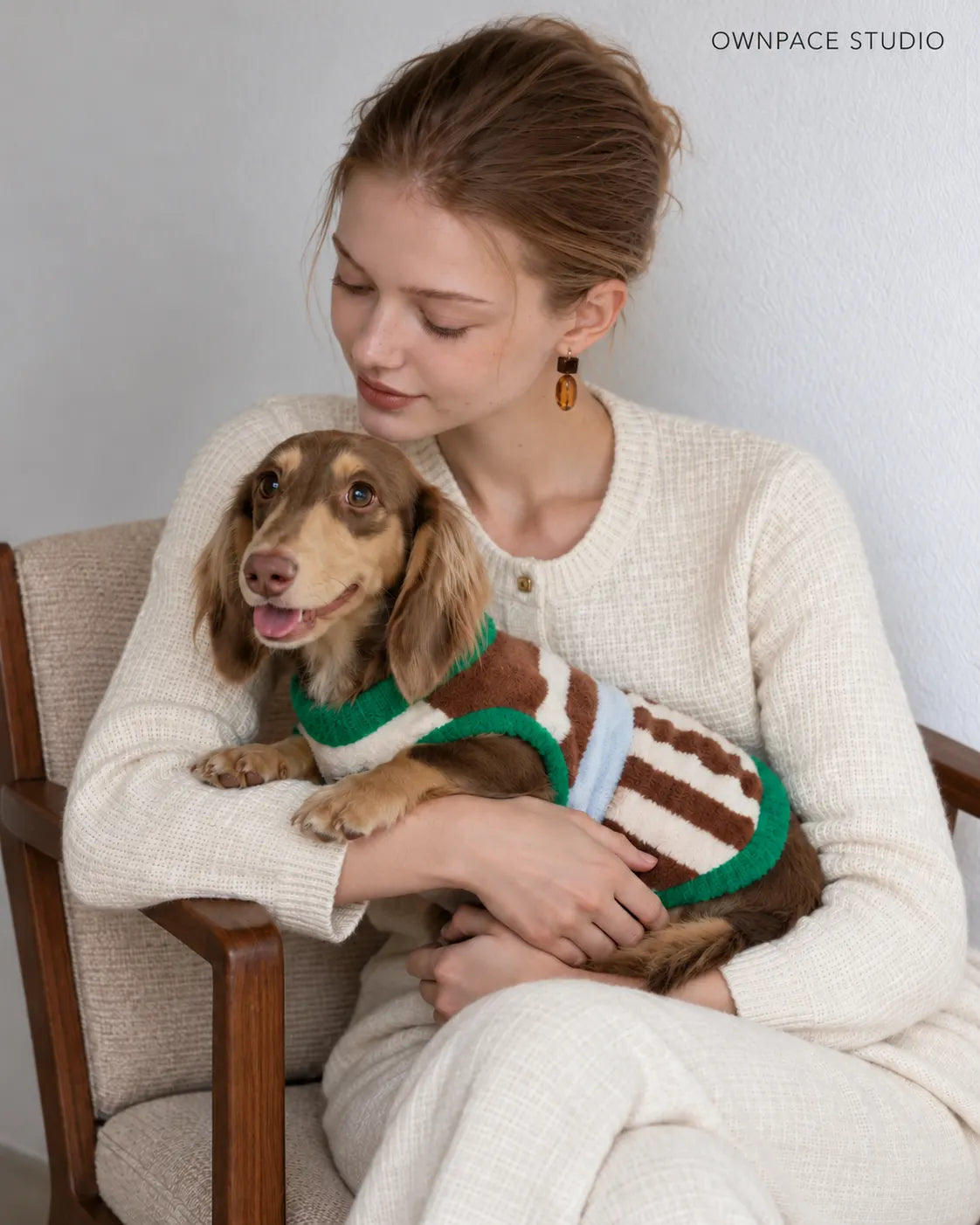 Dog Sweater Vest with Vertical Stripes and Ribbed Trim