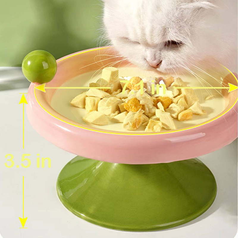 Elevated Shallow Ceramic Pet Bowl Wide Mouth Neck Protecting Anti Spill