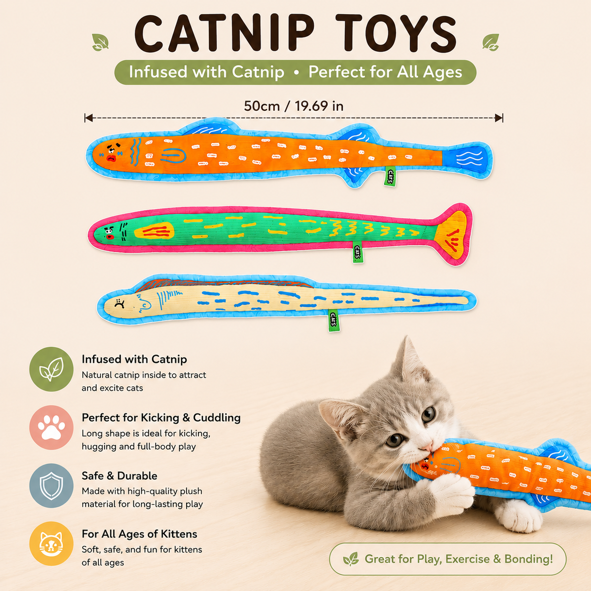 Catnip Fish Kicker Toy – Colorful Plush Cat Toy for Kicking, Chewing & Interactive Play