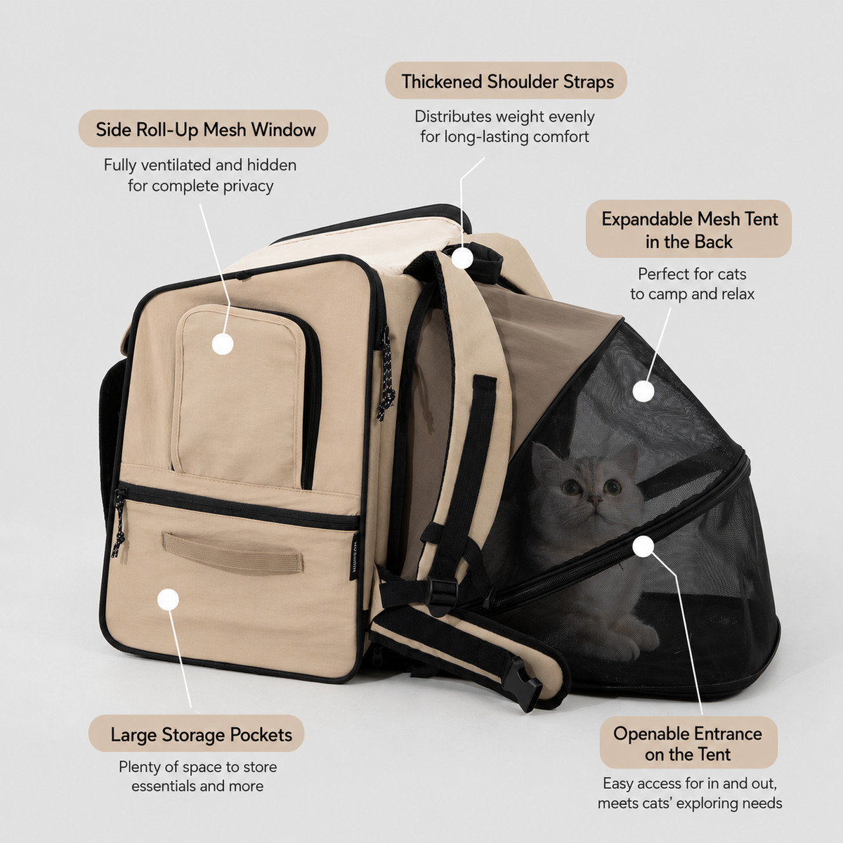 Dual-Expandable Tent Cat Carrier Backpack – additional product view 3
