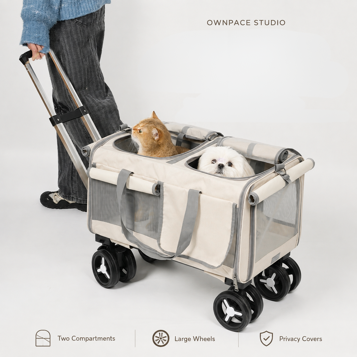 Wheeled Multi-Pet Carrier with Removable Divider