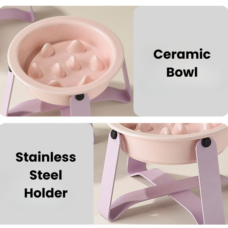 Ceramic Slow Feeder Pet Feeding Bowls With Holder