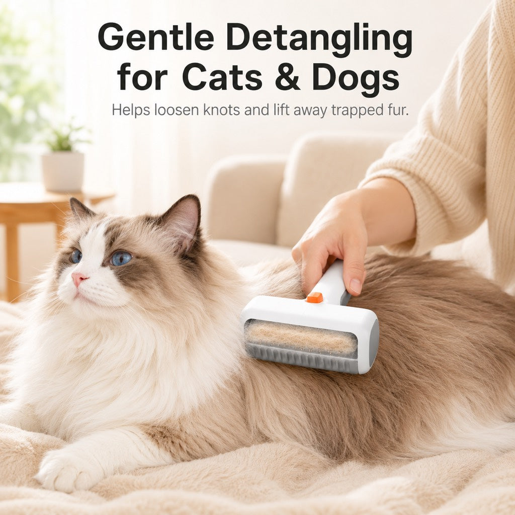 Self-Cleaning Pet Grooming & Dematting Brush for Cats & Dogs - At-Home Deshedding Comb for Loose Fur, Tangles & Couch Hair