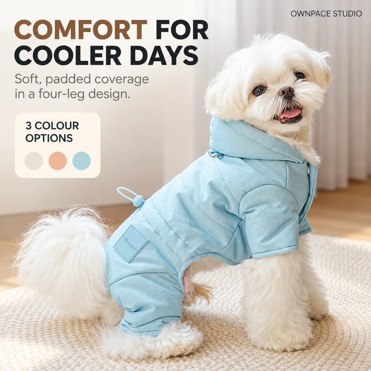Four-Leg Dog Coat with Hood and Adjustable Waist