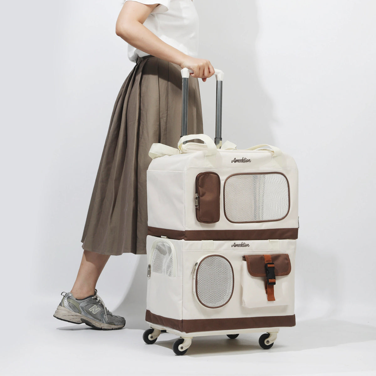 Stackable Wheeled Cat Carrier for 2 Cats