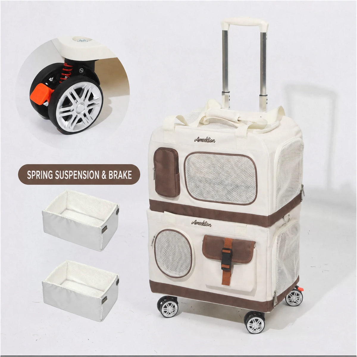 Stackable Wheeled Cat Carrier for 2 Cats