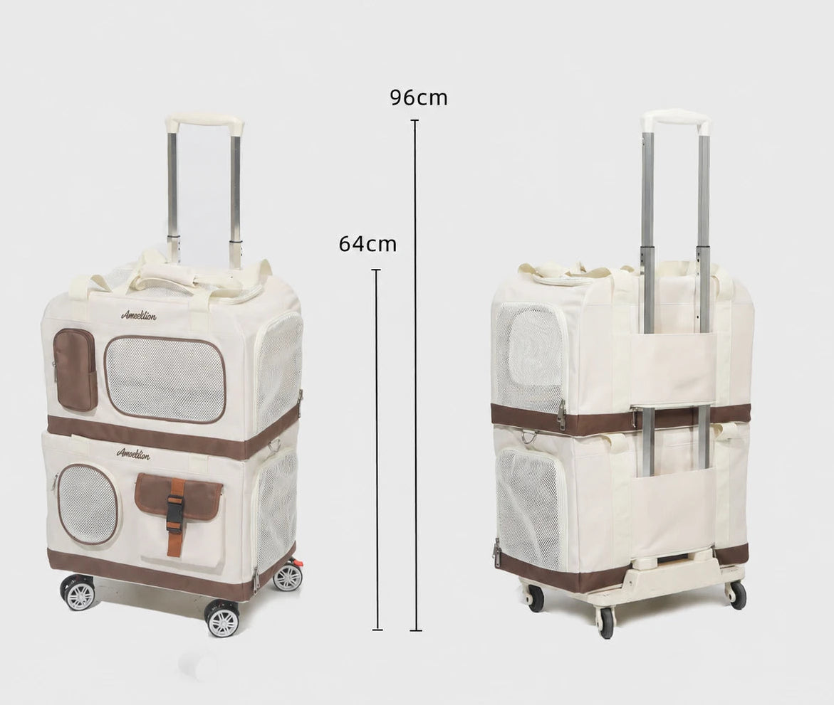 Stackable Wheeled Cat Carrier for 2 Cats