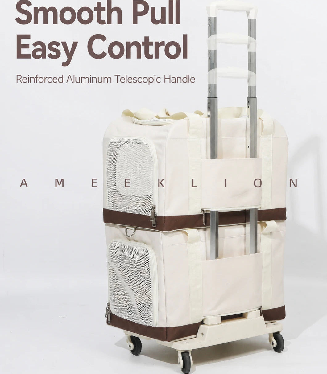 Stackable Wheeled Cat Carrier for 2 Cats