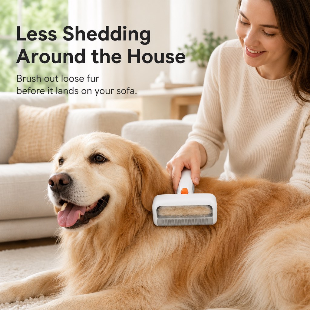 Self-Cleaning Pet Grooming & Dematting Brush for Cats & Dogs - At-Home Deshedding Comb for Loose Fur, Tangles & Couch Hair