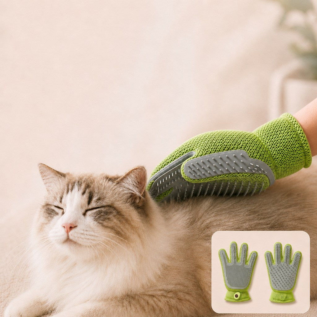 Dual-Sided Pet Grooming Glove for Couch & Bath Time - Gentle Deshedding, Massage & Fur Cleanup for Cats &Dogs