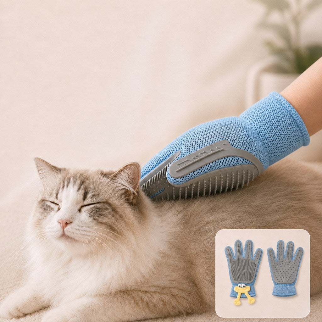 Dual-Sided Pet Grooming Glove for Couch & Bath Time - Gentle Deshedding, Massage & Fur Cleanup for Cats &Dogs