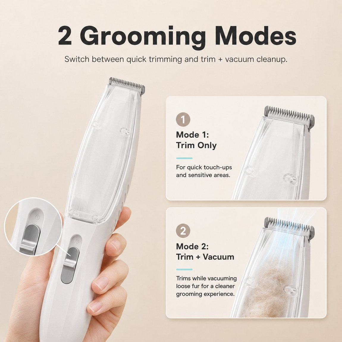 Pet Paw Trimmer with Built-In Vacuum for Cats & Dogs - Low-Noise Detail Groomer for Paws, Ears & Loose Fur Cleanup