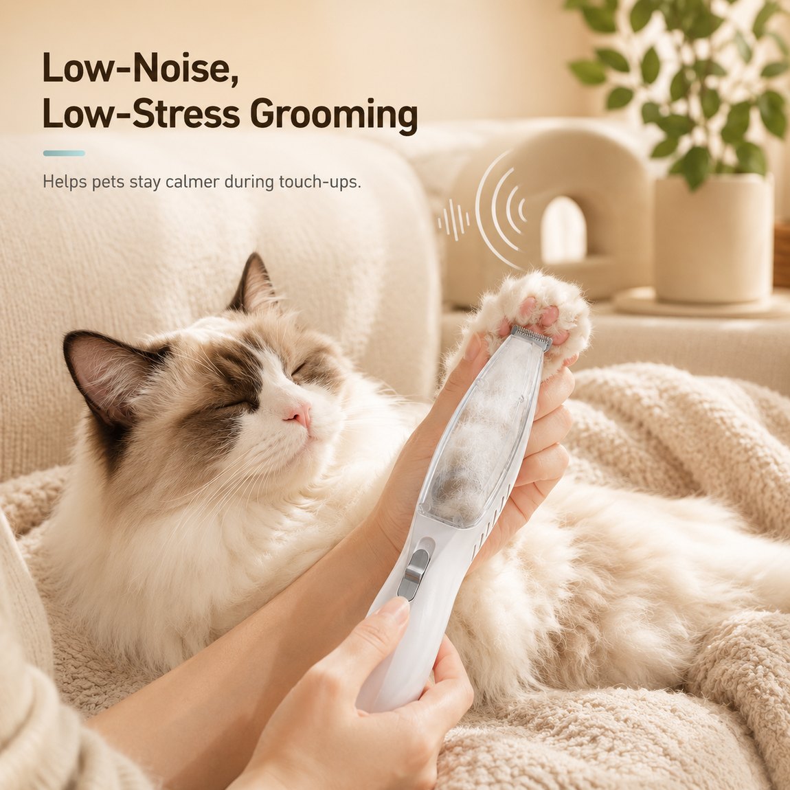 Pet Paw Trimmer with Built-In Vacuum for Cats & Dogs - Low-Noise Detail Groomer for Paws, Ears & Loose Fur Cleanup