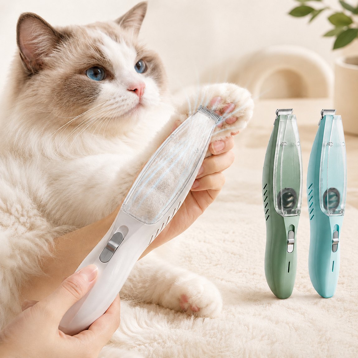 Pet Paw Trimmer with Built-In Vacuum for Cats & Dogs - Low-Noise Detail Groomer for Paws, Ears & Loose Fur Cleanup