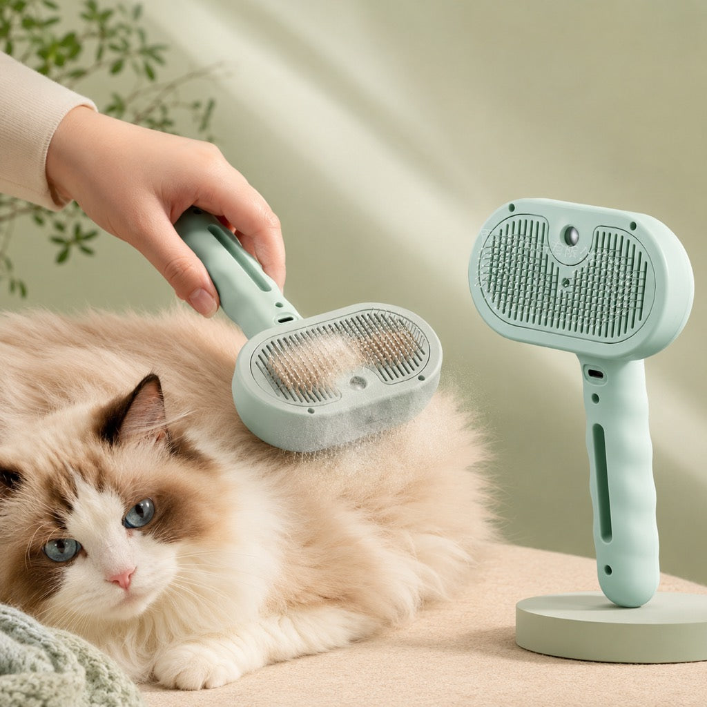 Pet Spray Grooming Brush for Cats & Dogs - Gentle Mist De-Shedding Comb for Loose Fur, Flying Hair & Daily Care