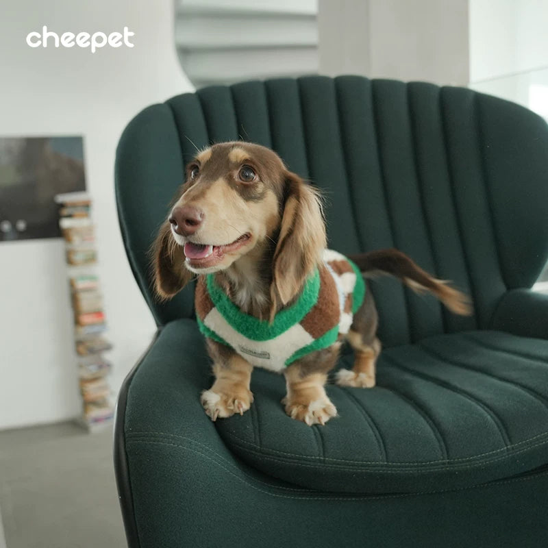 Dog Sweater Vest with Vertical Stripes and Ribbed Trim