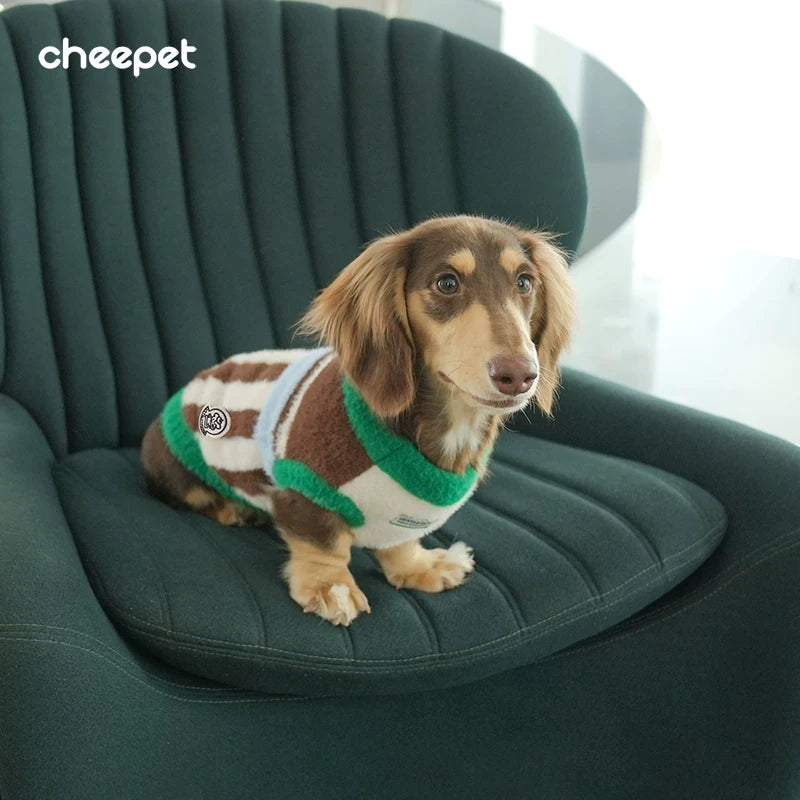 Dog Sweater Vest with Vertical Stripes and Ribbed Trim