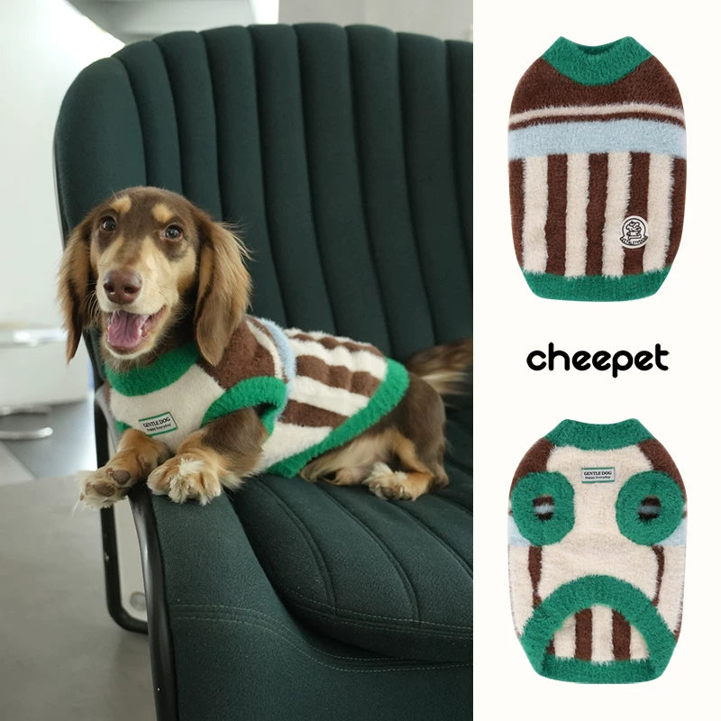 Dog Sweater Vest with Vertical Stripes and Ribbed Trim